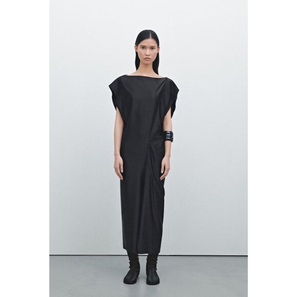 Massimo Dutti Womens Midi Dress Small S Dark Blue Limited Edition 6652/555 NWT - Picture 1 of 14